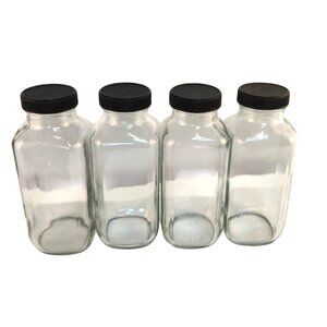 Square Glass Jars With Black Lids For Storage 6.75 inch set of 4